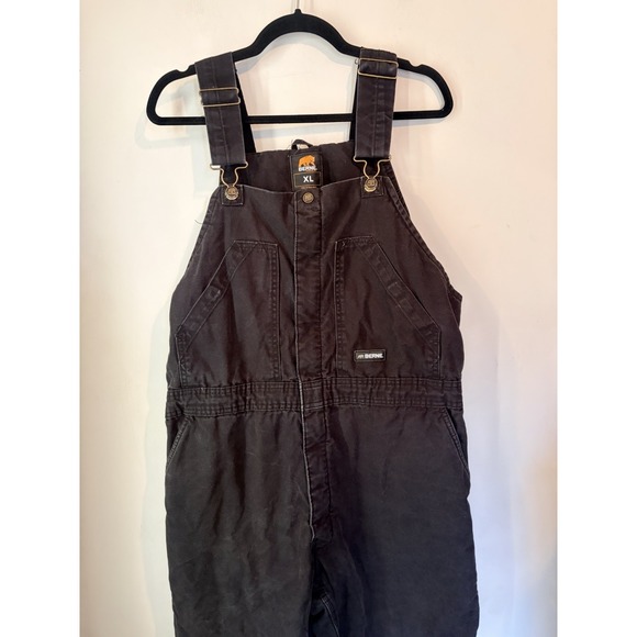 Berne Insulated Workwear Bib Overalls Womens XL Black Canvas Quilted Lined - Picture 2 of 8